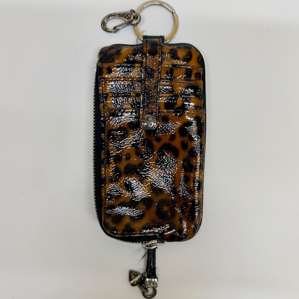 Brighton Leopard Print Patent Leather Card Case Wallet Key Ring ID Holder Good